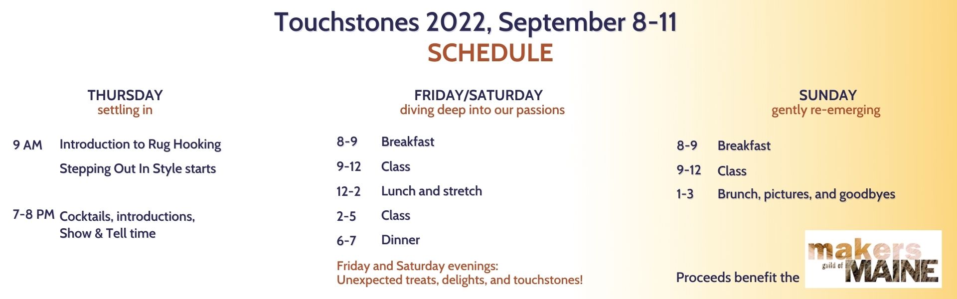 Touchstones schedule