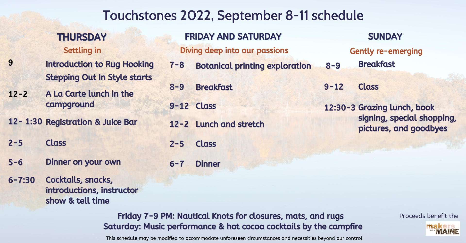 Touchstone Workshop General Schedule