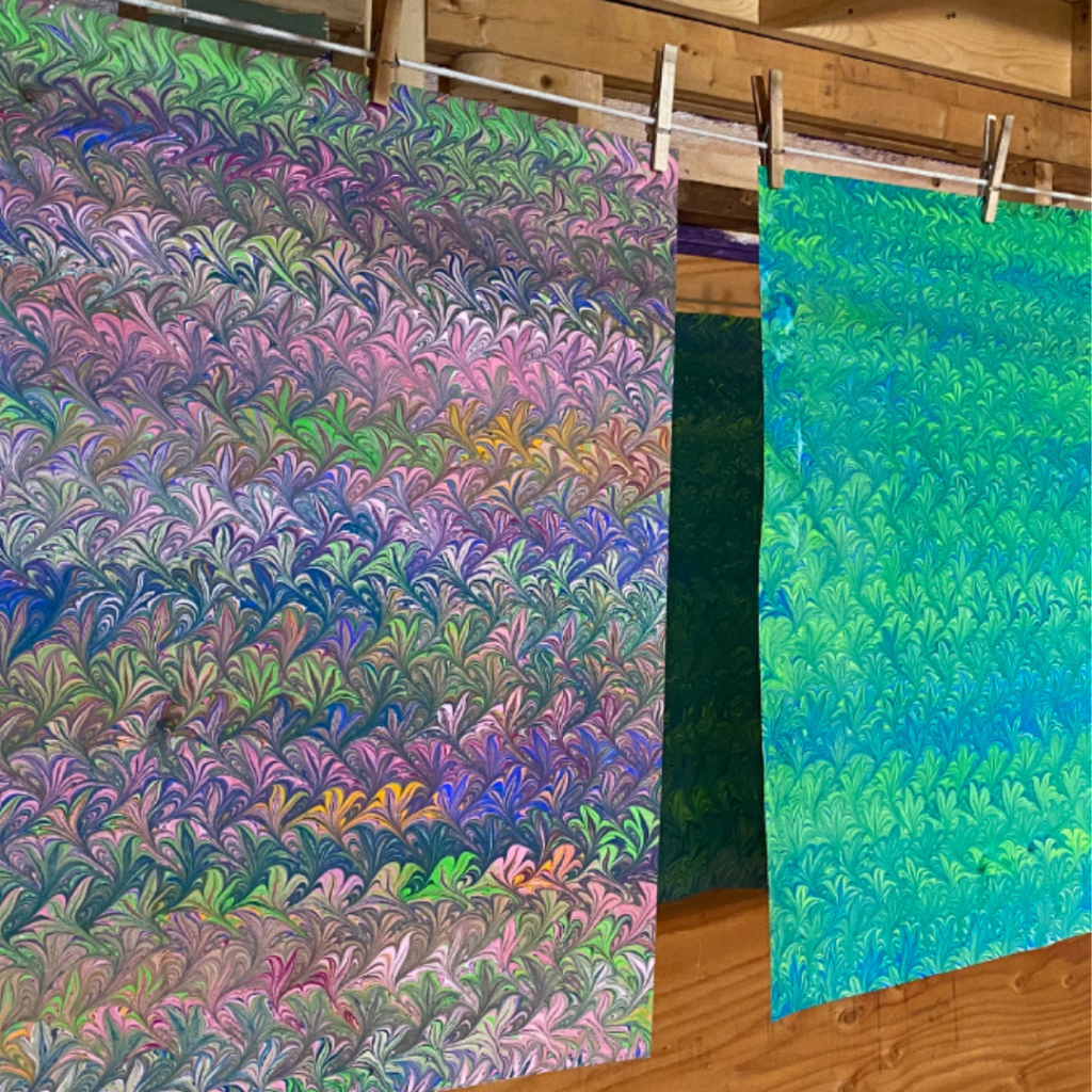 Marbled paper by Shannon Kerner for Touchstones Retreat