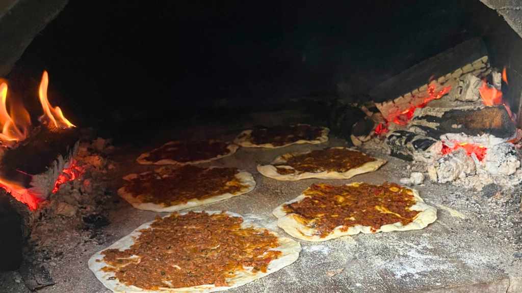 Lahmajun in the oven